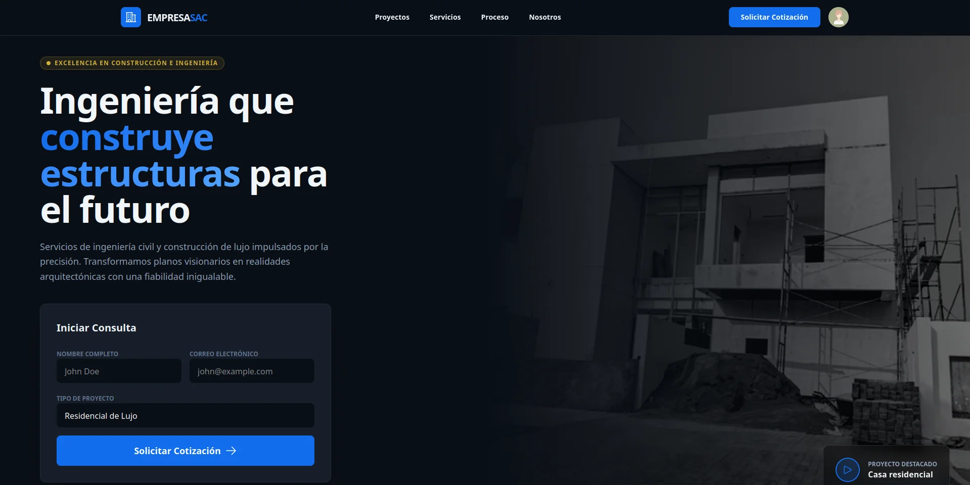 PROYECTO LANDING PAGE PARA CONSTRUCTORAS